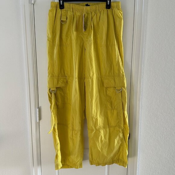 Wild Fable Yellow Cargo Pants L - Lightweight Cotton Material Elastic Waistband - Picture 2 of 11